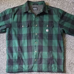 Carhartt Sherpa Lined Green and Black Flannel